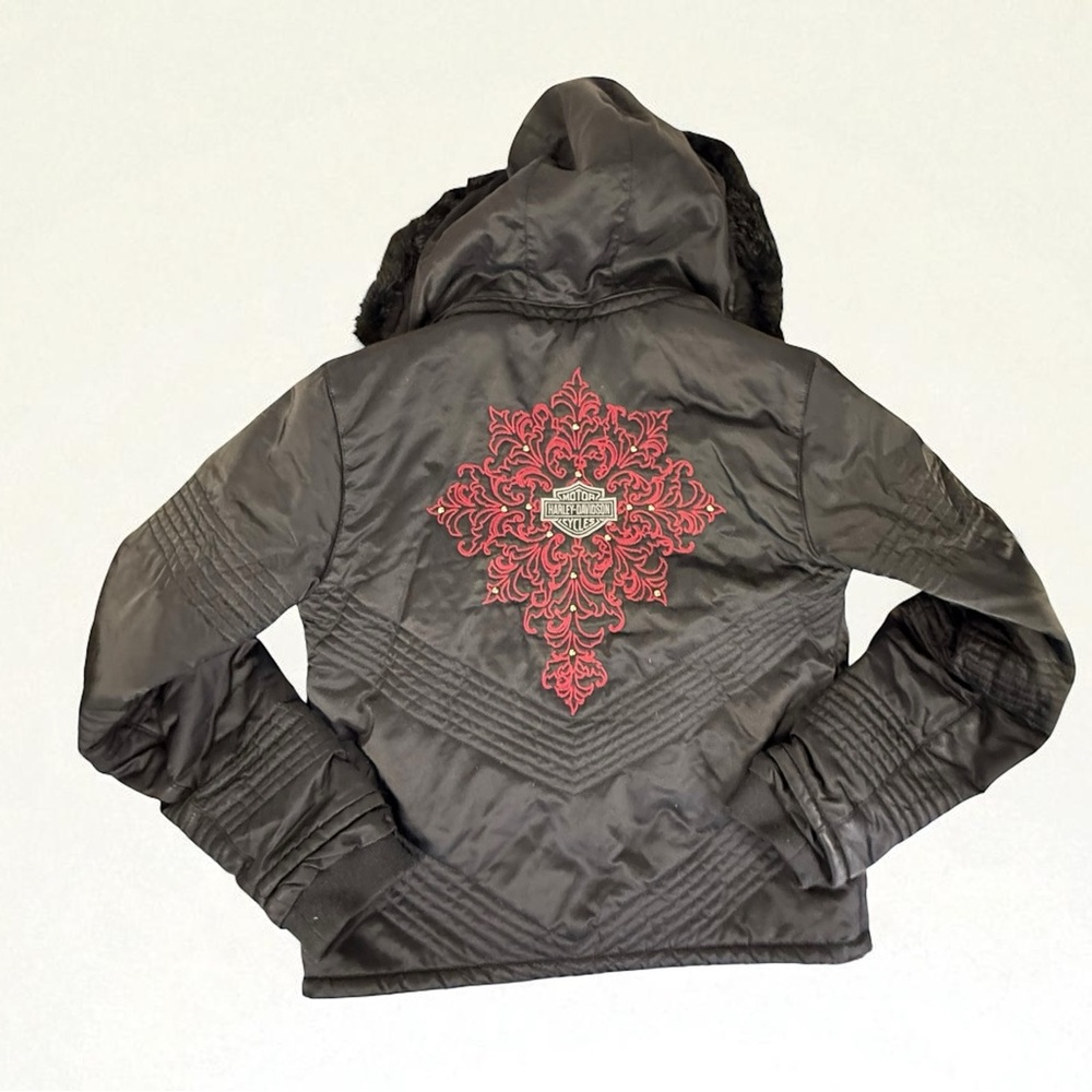 Harley-Davidson Coat size Small Women’s Black Hooded Jacket Size S - Picture 4 of 14